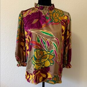 Entro Vibrant Floral Blouse - Yellow, Purple, Green